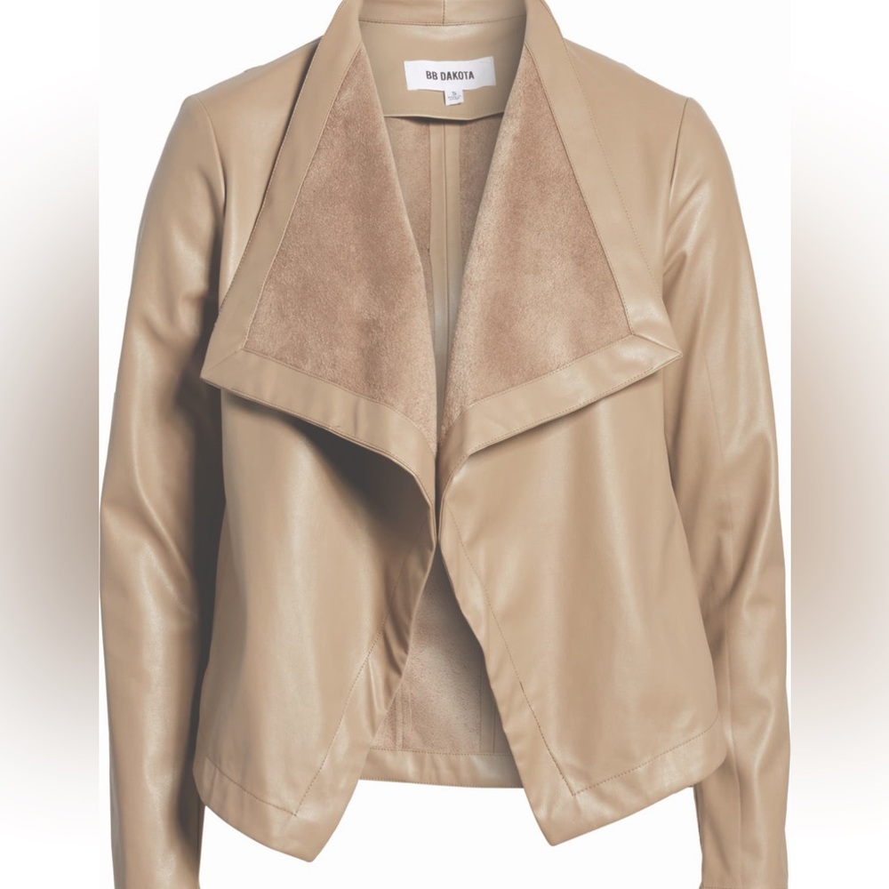 $98 value! BB Dakota by Steve Madden | Peppin Drape Front Faux Leather jacket M